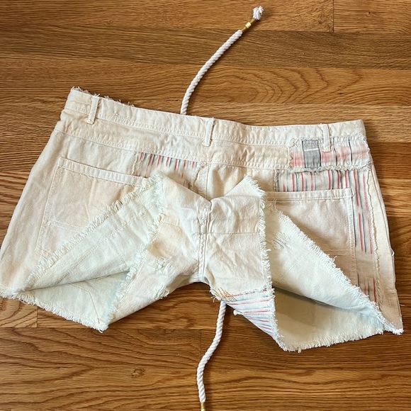 Free People Patchwork Distressed Cotton/Linen Drawstring Shorts Size 14 NWT - Picture 16 of 17